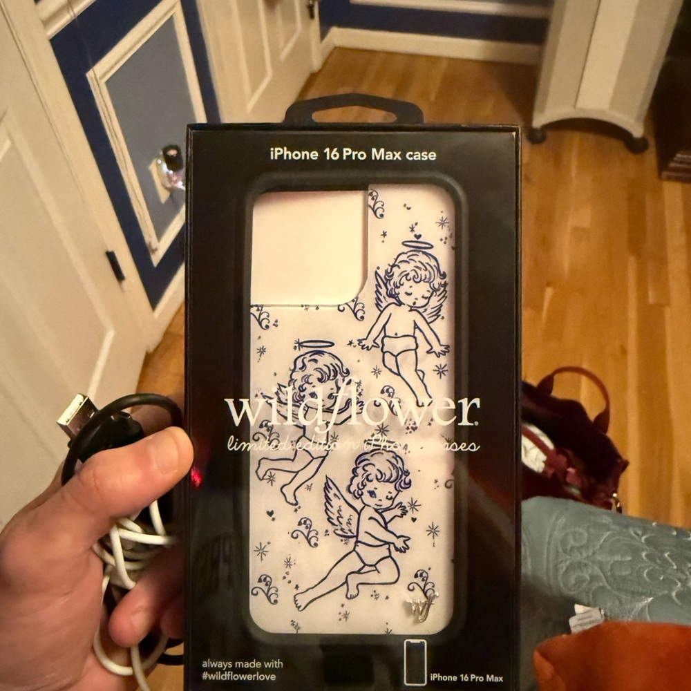 Wildflowers iPhone 16 Pro Max Case - White with Blue Cherubs